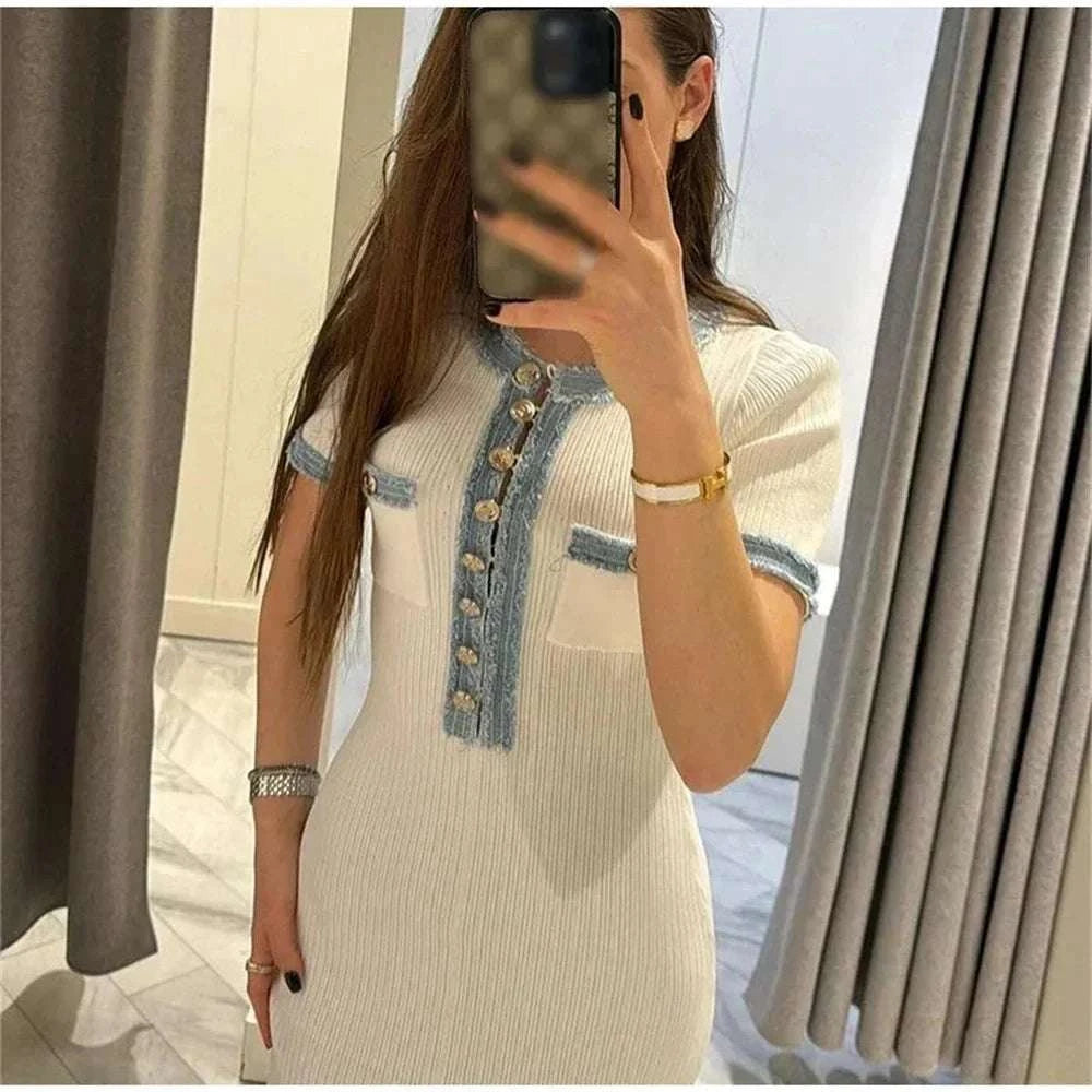 Contrast Knit Maxi Dress