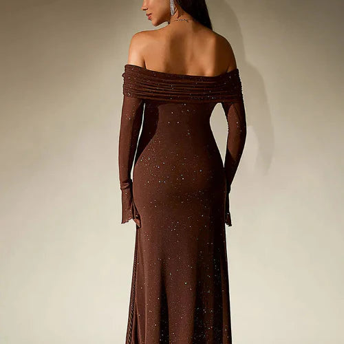 Sequin Off-Shoulder Maxi Dress