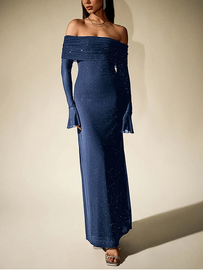 Sequin Off-Shoulder Maxi Dress