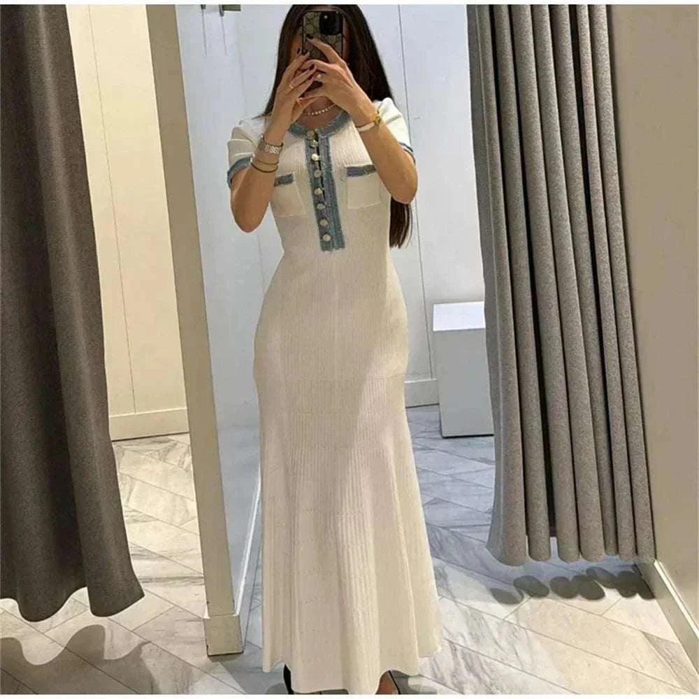 Contrast Knit Maxi Dress