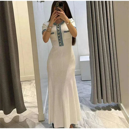 Contrast Knit Maxi Dress