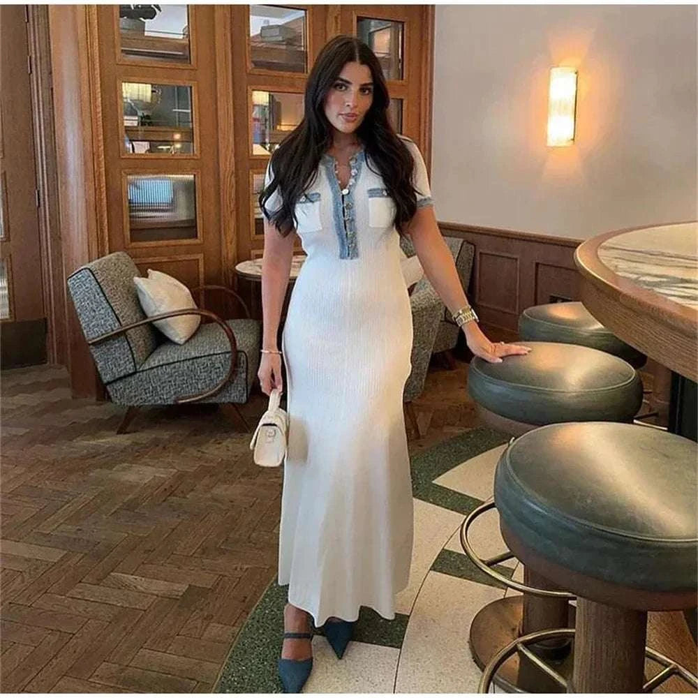Contrast Knit Maxi Dress