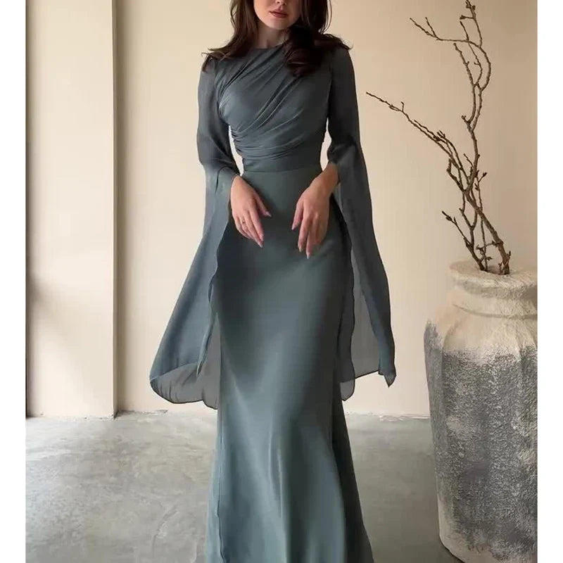Mesh Satin Maxi Dress