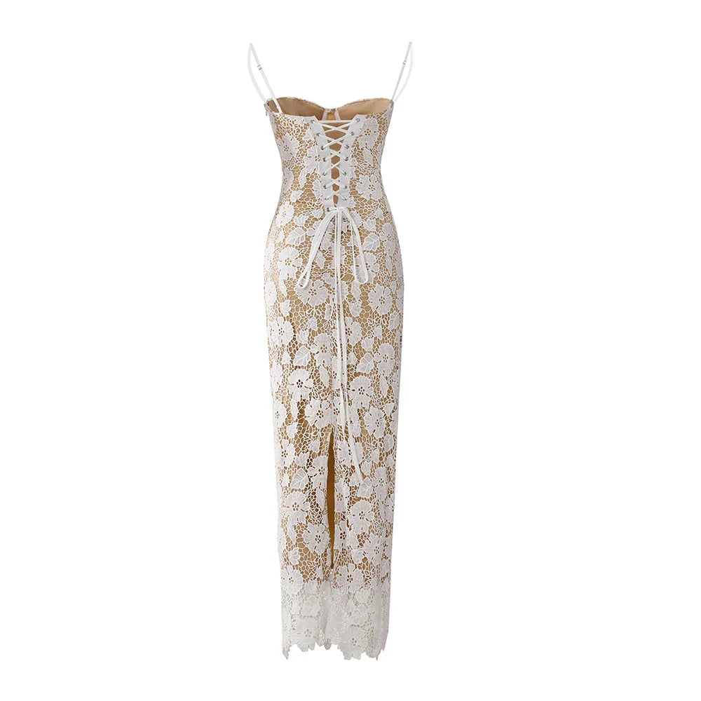 Elegant Lace-Up Maxi Dress