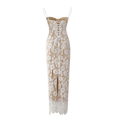 Elegant Lace-Up Maxi Dress