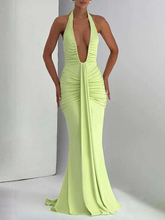 Backless Ruched Maxi Dress