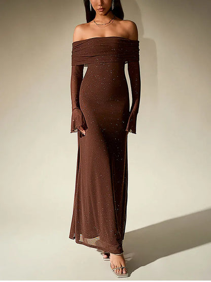 Sequin Off-Shoulder Maxi Dress