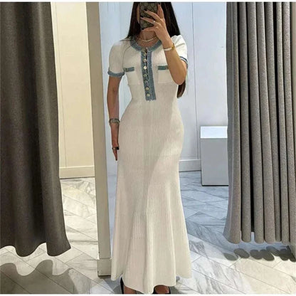 Contrast Knit Maxi Dress