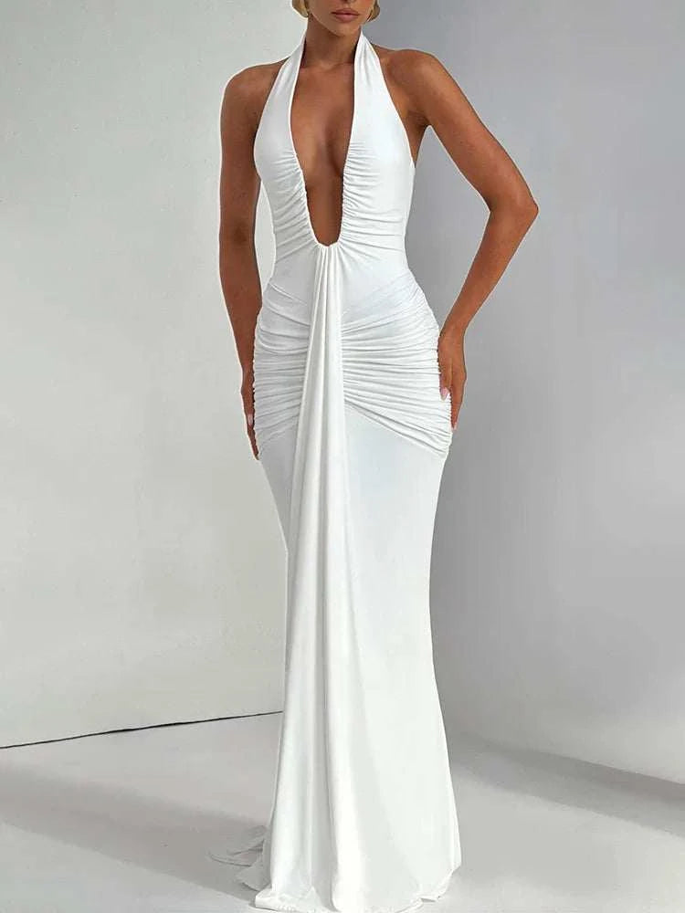 Backless Ruched Maxi Dress