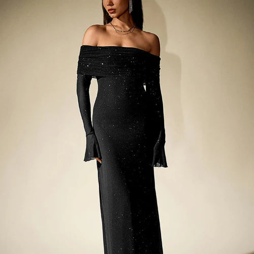 Sequin Off-Shoulder Maxi Dress
