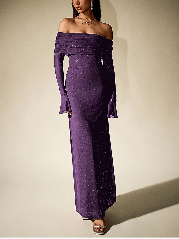 Sequin Off-Shoulder Maxi Dress