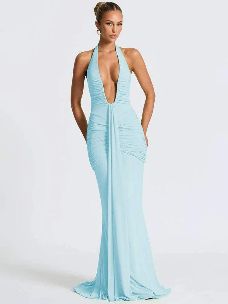 Backless Ruched Maxi Dress