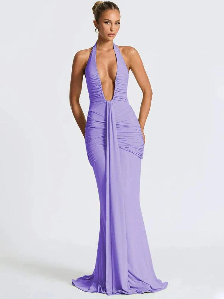 Backless Ruched Maxi Dress